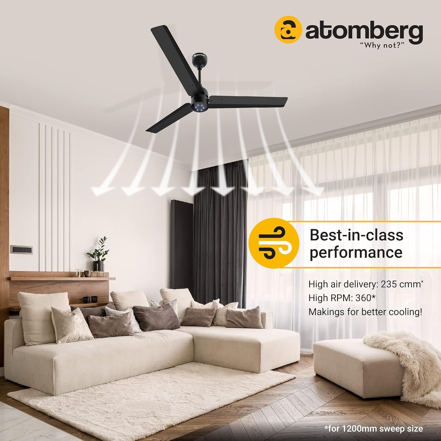 atomberg Renesa 1200mm BLDC Motor 5 Star Rated Sleek Ceiling Fans with Remote - View 2